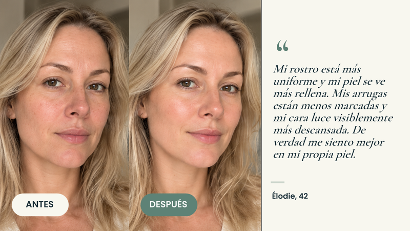 Testimonio antes/después — Mascarilla de colágeno orgánico