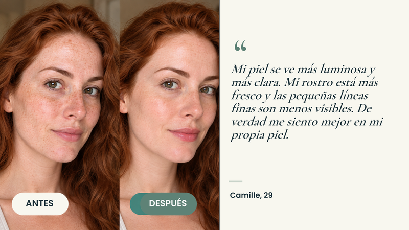 Testimonio antes/después — Mascarilla de colágeno orgánico