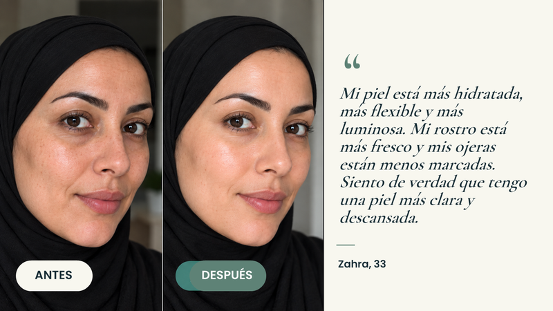 Testimonio antes/después — Mascarilla de colágeno orgánico