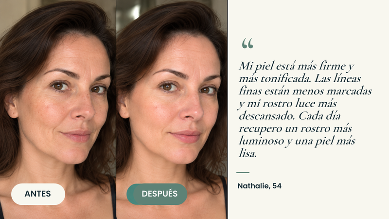 Testimonio antes/después — Mascarilla de colágeno orgánico