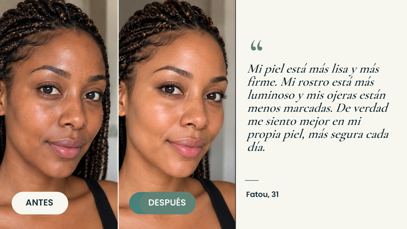 Testimonio antes/después — Mascarilla de colágeno orgánico