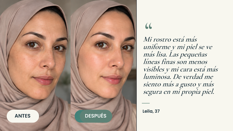 Testimonio antes/después — Mascarilla de colágeno orgánico