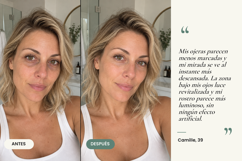 Testimonio antes/después — Parches de hidrogel para ojeras
