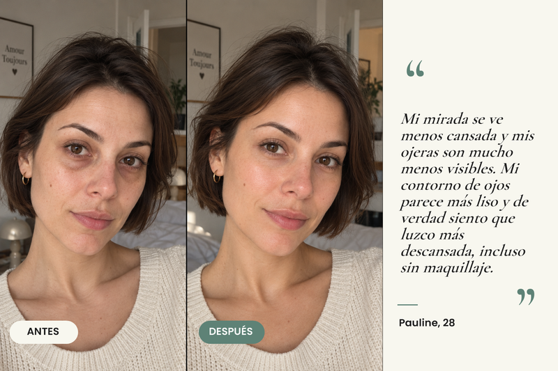 Testimonio antes/después — Parches de hidrogel para ojeras