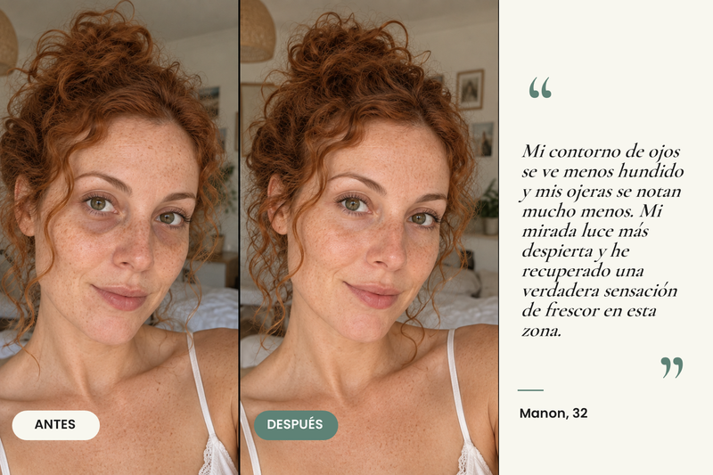 Testimonio antes/después — Parches de hidrogel para ojeras