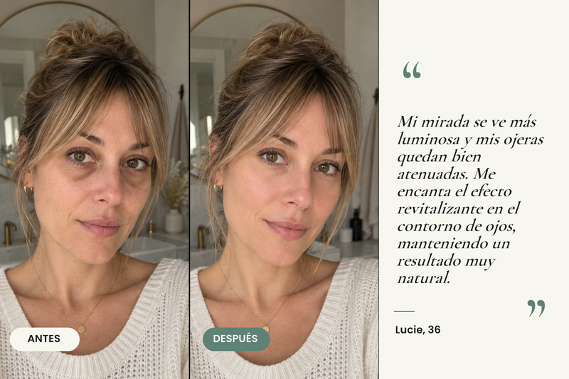 Testimonio antes/después — Parches de hidrogel para ojeras