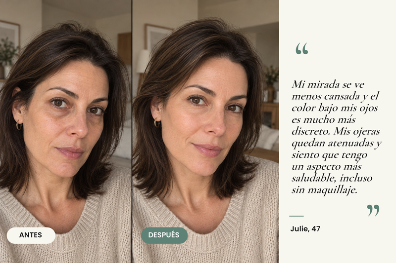 Testimonio antes/después — Parches de hidrogel para ojeras