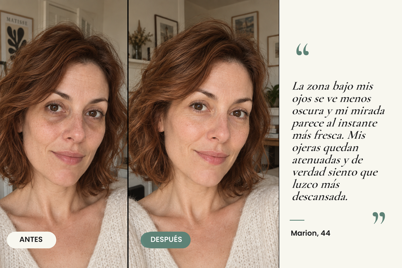 Testimonio antes/después — Parches de hidrogel para ojeras