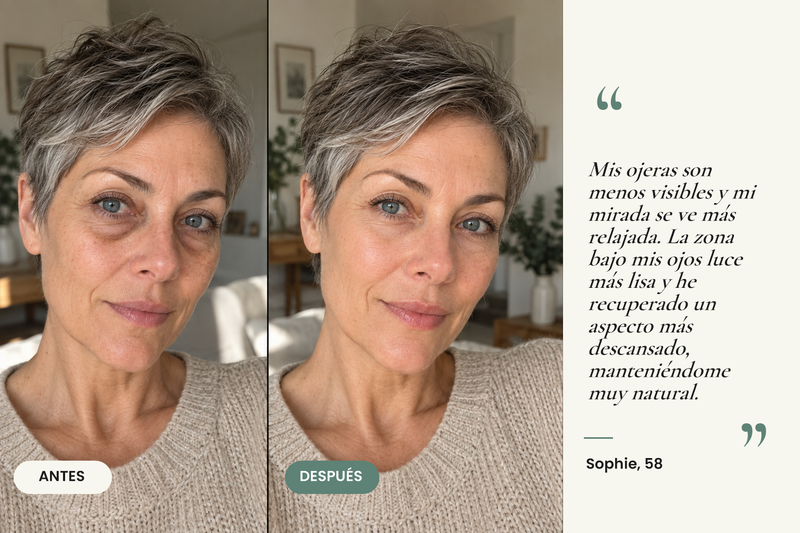 Testimonio antes/después — Parches de hidrogel para ojeras