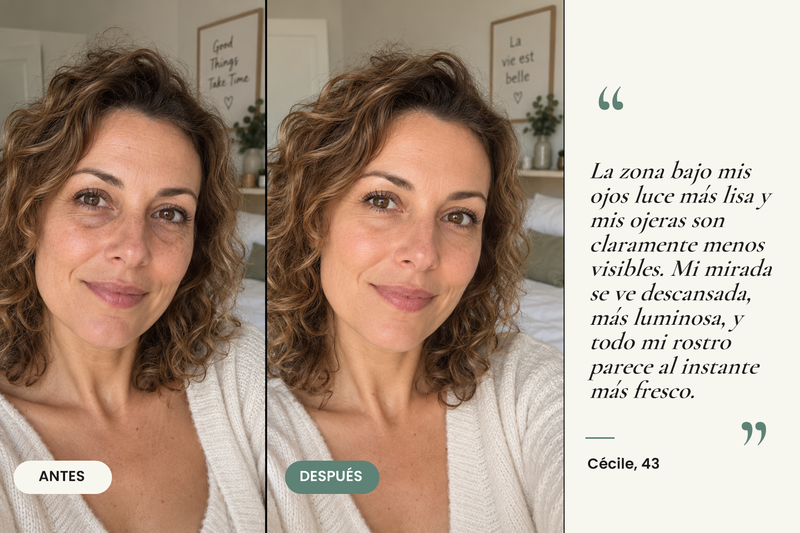 Testimonio antes/después — Parches de hidrogel para ojeras