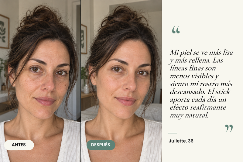 Testimonio antes/después — Stick Repulpante Bio Colágeno