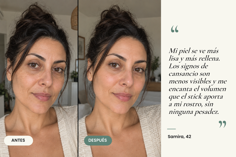 Testimonio antes/después — Stick Repulpante Bio Colágeno