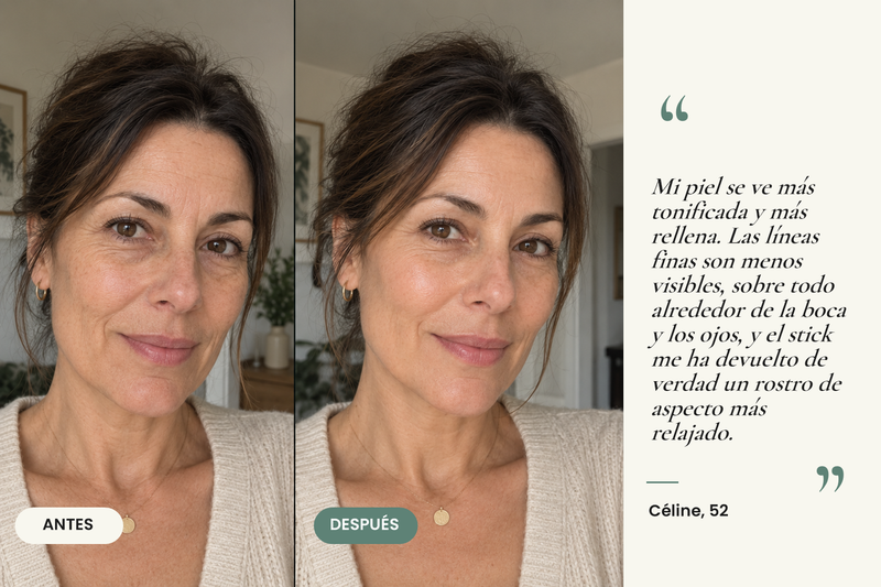Testimonio antes/después — Stick Repulpante Bio Colágeno