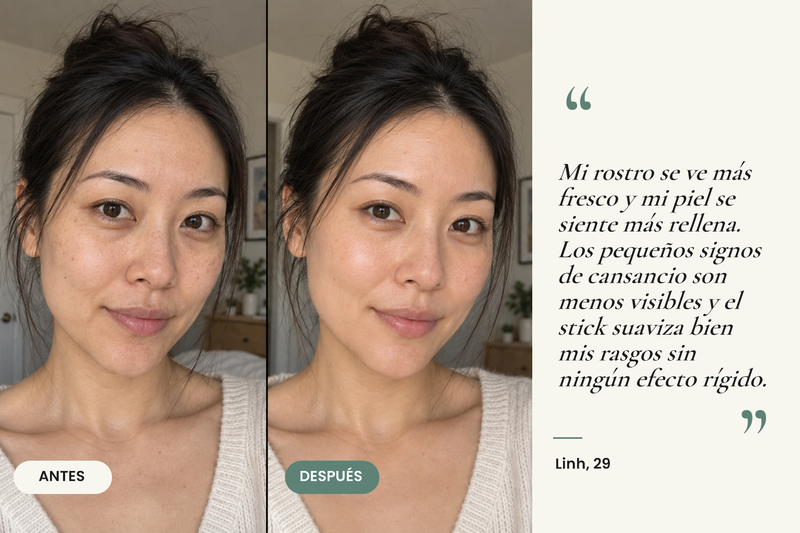 Testimonio antes/después — Stick Repulpante Bio Colágeno